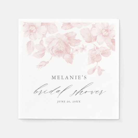 エレガントフローラスクリプトピンクブライダルシャワー スタンダードカクテルナプキン (正面)