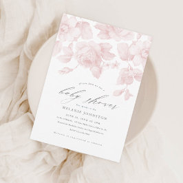 エレガントフローラスクリプトピンク赤ちゃんシャワー 招待状