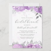 エレガントフローラスクリプト薄紫シルバーブライダルブランチ 招待状 (正面)