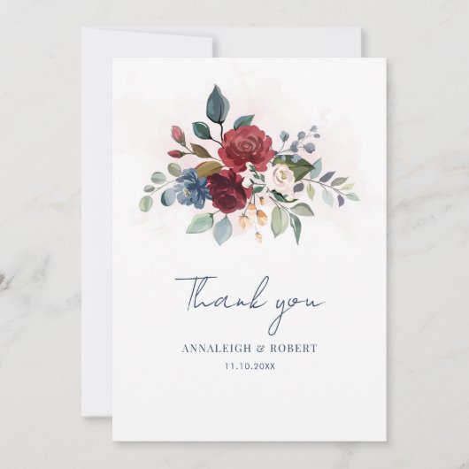 エレガントフローラスクリプト開花結婚の サンキューカード (正面)