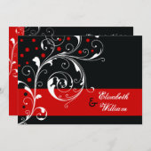 エレガントフローラスクロール葉が黒結婚色 招待状 (正面/裏面)