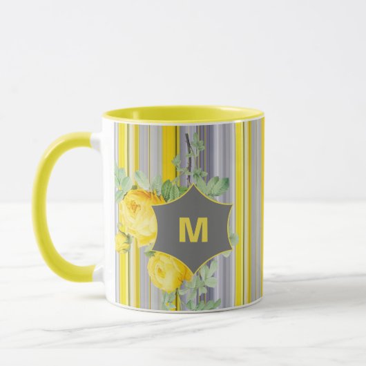エレガントフローラスティップサニーイエローグレーモノグラム マグカップ (左)