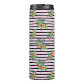 エレガントフローラストライプ – 黒とピンクの花 タンブラー (裏面)