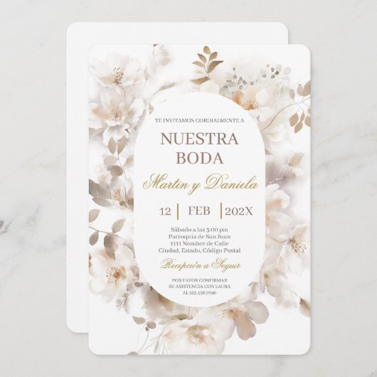 エレガントフローラスペインの結婚式招待状 招待状 (正面/裏面)