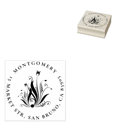 エレガントフローラスワーズラウンドネーム&差出人住所 ラバースタンプ (押印)