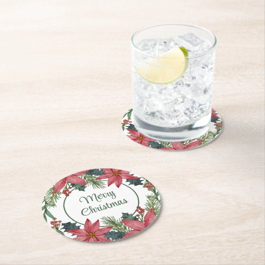 エレガントフローラス結婚クリスマ赤指南 ラウンドペーパーコースター (インサイチュ)