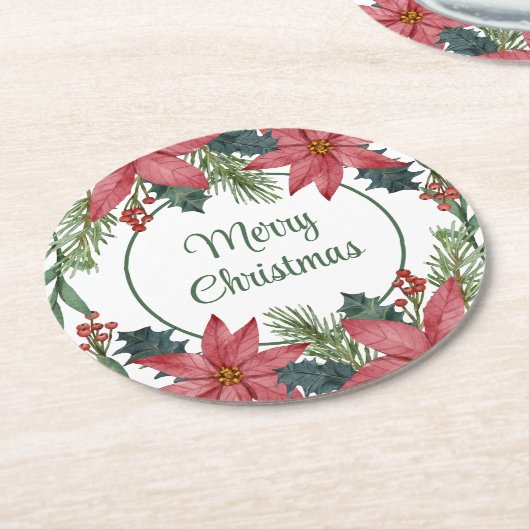 エレガントフローラス結婚クリスマ赤指南 ラウンドペーパーコースター (アングル)