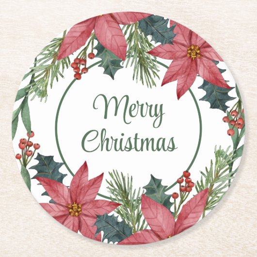 エレガントフローラス結婚クリスマ赤指南 ラウンドペーパーコースター (正面)