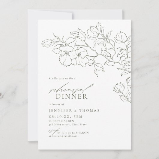 エレガントフローラセージ緑のリハーサル夕食 招待状 (正面)