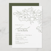 エレガントフローラセージ緑のリハーサル夕食 招待状 (正面/裏面)