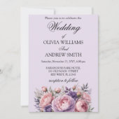 エレガントフローラソフトピンクとパープル結婚ズ 招待状 (正面)