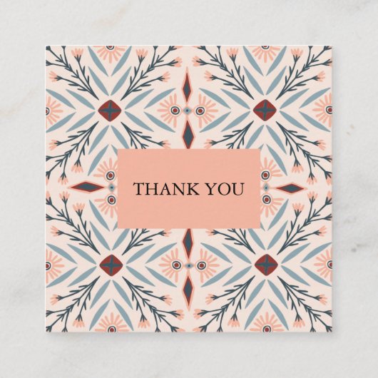 エレガントフローラタイルのジオメトリ順序ありがとう スクエア名刺 (裏面)