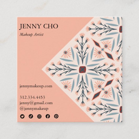 エレガントフローラタイルのジオメトリ順序ありがとう スクエア名刺 (正面)