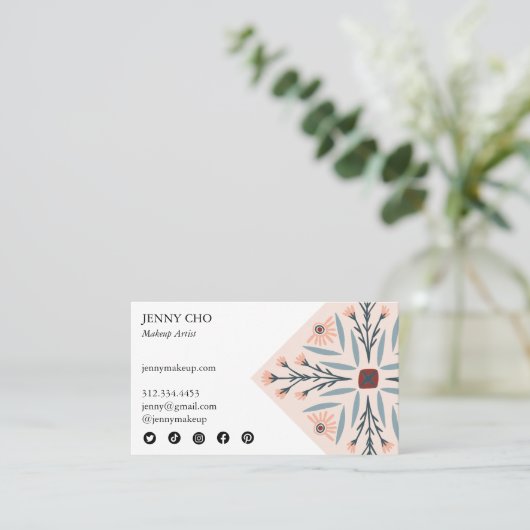 エレガントフローラタイル幾何ピンク感謝してい順Yo 名刺 (スタンド正面)