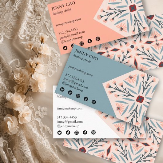 エレガントフローラタイル幾何ピンク美しい 名刺