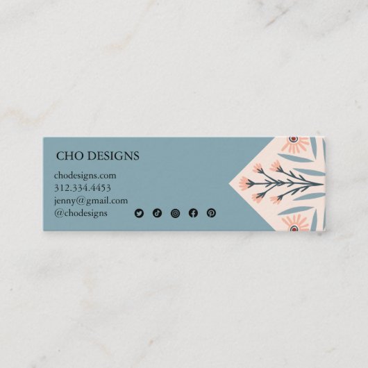 エレガントフローラタイル幾何学模様ピンクありがとう スキニー名刺 (正面)