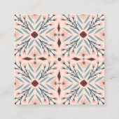 エレガントフローラタイル幾何学的ピンクブルー スクエア名刺 (裏面)