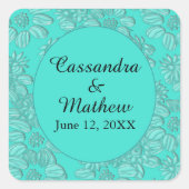 エレガントフローラターコイズの結婚デイジー スクエアシール (正面)