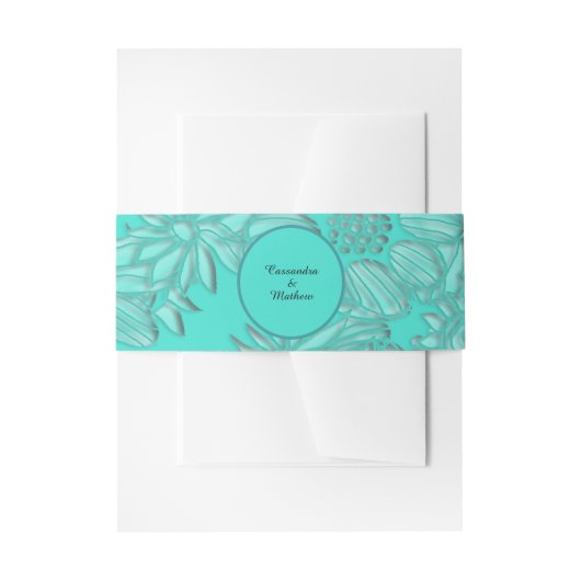エレガントフローラターコイズの結婚デイジー 招待状ベリーバンド (正面例)