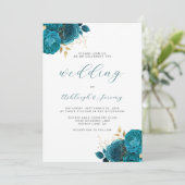 エレガントフローラターコイズ金ゴールドス結婚クリプト 招待状 (スタンド正面)