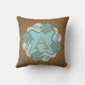 エレガントフローラターコイズ金ゴールドモノグラム文字A クッション (裏面)