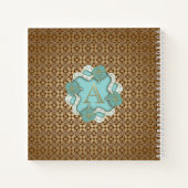 エレガントフローラターコイズ金ゴールドモノグラム文字A ノートブック (裏面)