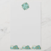 エレガントフローラターコイズ金ゴールドモノグラム文字A 便箋 (正面)