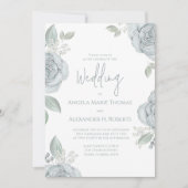 エレガントフローラダスティブルークラシックバラ花 招待状