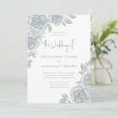 エレガントフローラダスティブルークラシックバラ花 招待状 (スタンド正面)