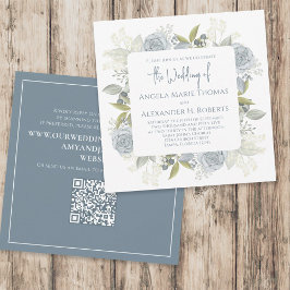 エレガントフローラダスティブルークラシックバラQRコード 招待状