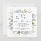 エレガントフローラダスティブルーブライダルシャワーQRコード 招待状 (正面)