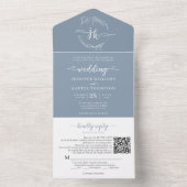 エレガントフローラダスティブルーモノグラムQRコー結婚ド オールインワン招待状 (内側)