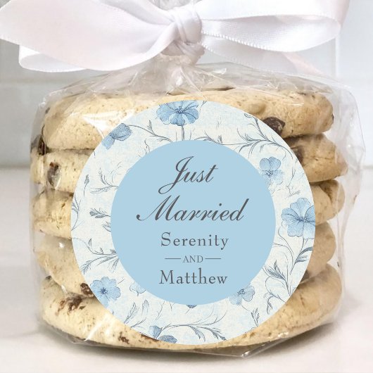 エレガントフローラダスティブルー結婚ズたった今結婚しました ラウンドシール