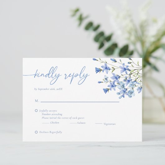 エレガントフローラダスティブルー結婚ズ 出欠カード (スタンド正面)