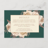 エレガントフローラダークティール（緑がかった色）バラ金ゴールド結婚の詳細 エンクロージャーカード (正面)