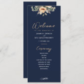 エレガントフローラダークブルー、結婚式 プログラム (正面/裏面)