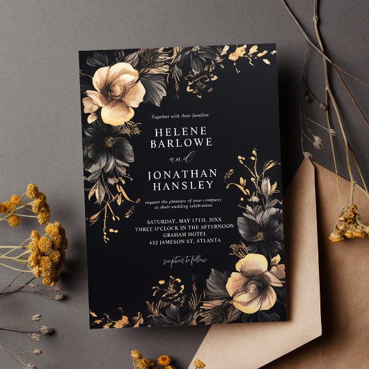 エレガントフローラダークムーディ結婚ーゴシック 招待状