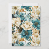 エレガントフローラティール（緑がかった色）アイボリー金ゴールド結婚 招待状 (裏面)