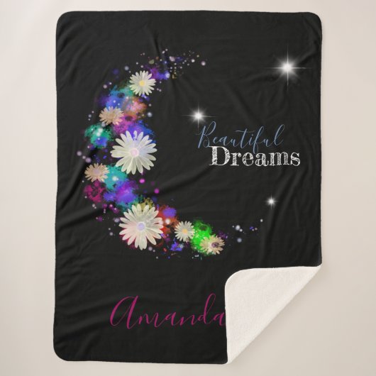 エレガントフローラデイジーと水色 シェルパブランケット (正面)