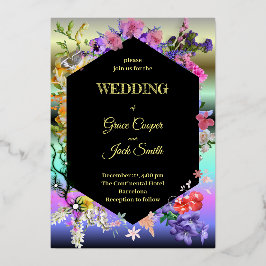 エレガントフローラデザイン/幾何縁ど 箔招待状