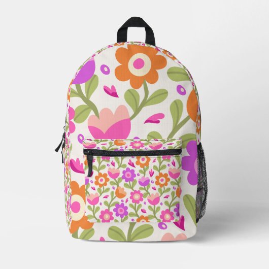 エレガントフローラデザイン – 美しくカスタマイズ可能 プリントバックパック (正面)