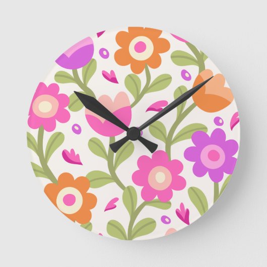 エレガントフローラデザイン – 美しくカスタマイズ可能 ラウンド壁時計 (正面)