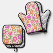 エレガントフローラデザイン – 美しくカスタマイズ可能 鍋つかみ&鍋敷きセット (正面/裏面)