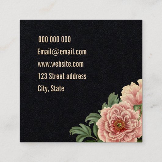 エレガントフローラトレンディーピンクピーンの名刺 スクエア名刺 (裏面)
