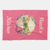 エレガントフローラトンボと名前をカスタムする キッチンタオル (横)