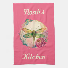 エレガントフローラトンボと名前をカスタムする キッチンタオル