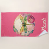 エレガントフローラトンボと名前をカスタムする ビーチタオル (正面)