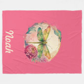 エレガントフローラトンボと名前をカスタムする フリースブランケット (正面(横))