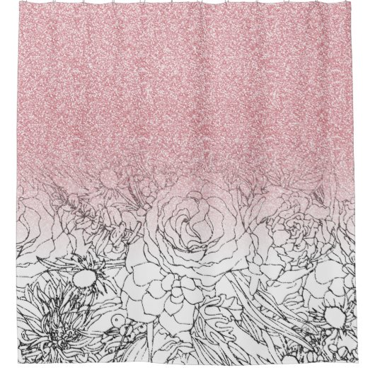 エレガントフローラドールピンクのグラデーショングリッターイメージ シャワーカーテン (正面)