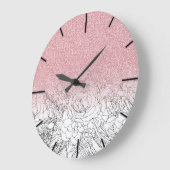 エレガントフローラドールピンクのグラデーショングリッターイメージ ラージ壁時計 (傾斜)